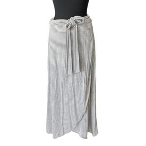 GAP Striped Tie Waist Wrap Skirt Womens L Gray White Casual Coastal Minimalist
